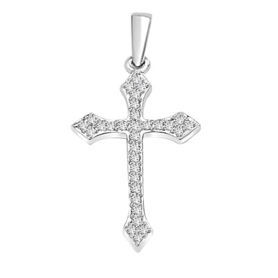 Delicate Cross 1" long with Diamond Essence, 0.50 ct. t.w.in 14K Solid White Gold.
