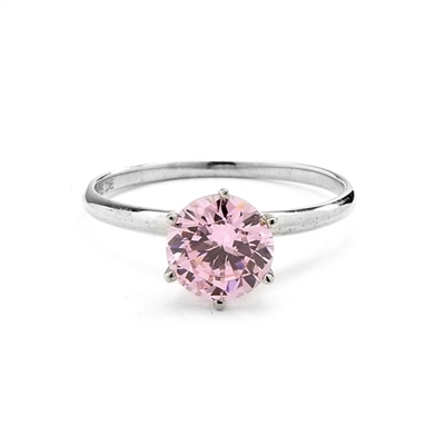 2.0 carat Pink Round Brilliant stone set in, 14K Solid White Gold, a perfect solitaire ring. ( Image in Yellow but Product in 14k Solid White Gold).