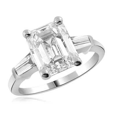 Emerald-cut with baguettes ring in white gold