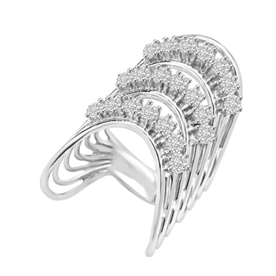 Diamond Essence Designer Ring With Three Curved Rows Of Round Brilliant Stones, 3 Cts.T.W. In 14K White Gold.