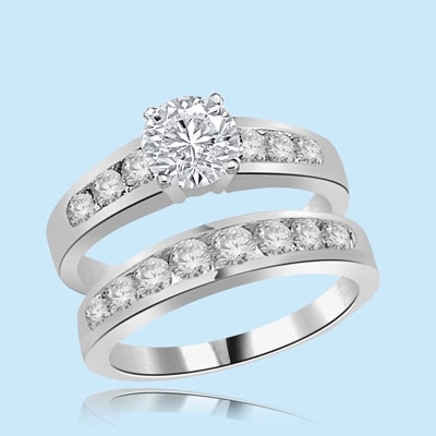 1carat round diamond white gold wedding ring set