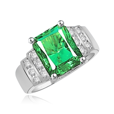 Emerald and Diamond Essence Ring in Solid White Gold