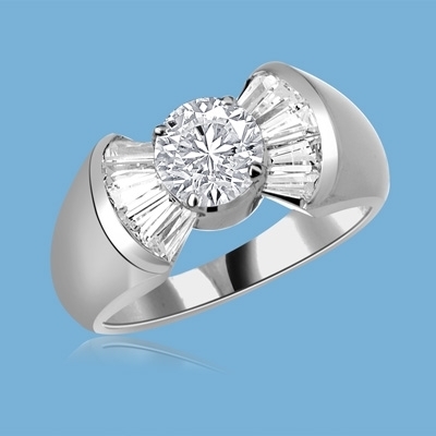 Cunegonde - As Voltaire Says "Tend your garden", say  it with this Ring, 1.5 Cts. T.W. with 1 Ct. Round Brilliant Center and 10 Baguettes, in 14K White Gold.