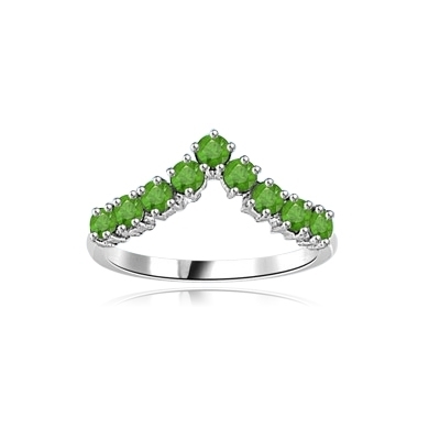 Stacking Ring V-shaped Emerald ring in 14K Solid White Gold