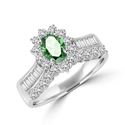 Toccata - Simply Elegant Ring, with a 1.0 Ct. Oval Emerald Center Stone and Accents.You will show them what you can do! 2.0 Cts. T.W. set in 14K Solid White Gold.