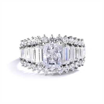 Emerald cut round radiating stone in white gold