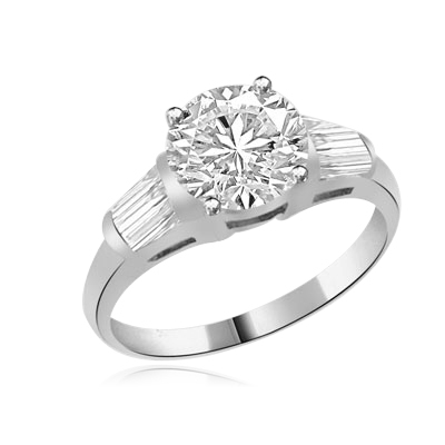 2.0 ct round double cut center and baguettes ring