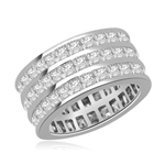 Wedding Eternity Ring with 3 rows of Square Cut Masterpieces going elegantly all around the band. 4 Cts. T.W, in 14K White Gold.