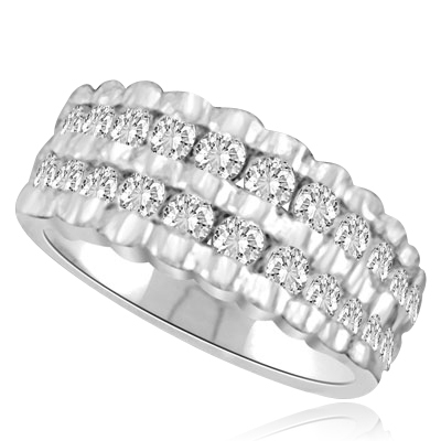 Channel Set Ribbed Ring with Lab-created Round Brilliant Diamonds by Diamond Essence set in 14K Solid White Gold