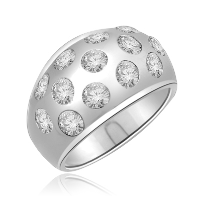 Rich in love is this band with 1.7 Cts Bezel set round brilliants sparkling thru a heavy set of 14K Solid White Gold.