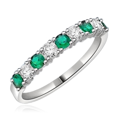 14K Solid White Gold Ring with round Emerald stones