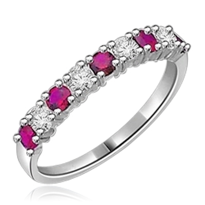 14K Solid White Gold Ring with round Ruby stones