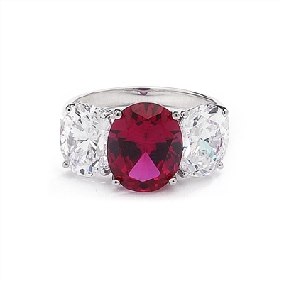 Three stone Jaw dropping oval Ruby stone ring