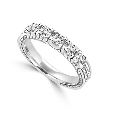 5 round brilliant stones in 14k solid white gold ring