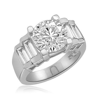 3.5ct round stone and baguettes ring in white gold