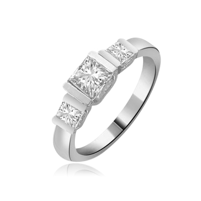 Cool & Trendy band with three princess cut Diamond ring in white gold