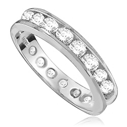 Eternity Band--Flawless round-brilliant Diamond Essence masterpieces completely encircle this channel set wedding band. 2.0 Cts T.W. set in 14K Solid White Gold.