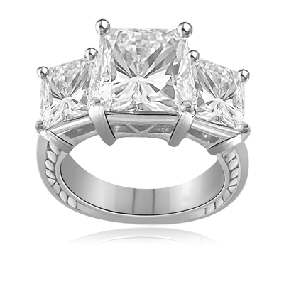 3ct bright Princess cut Diamond ring in white gold