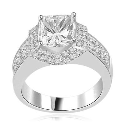 Scintillation-Dazzling ring with a dramatic prong-set 2.5 ct. in 14K Solid  White Gold