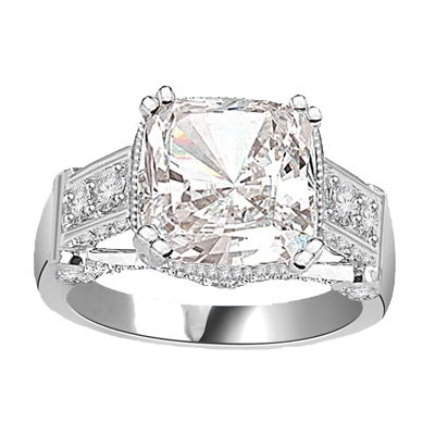 four carat cushion-cut solid white gold ring