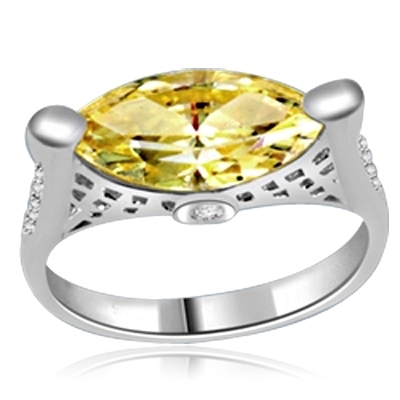 ring with marquise cut citrine stone in white gold