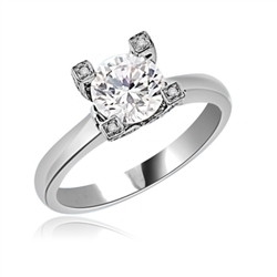 Diamond Essence Designer Solitaire Ring With 1.25 Cts. Round Brilliant Stone Set in Four Prong Setting,1.50 Cts.T.W. in 14K White Gold.