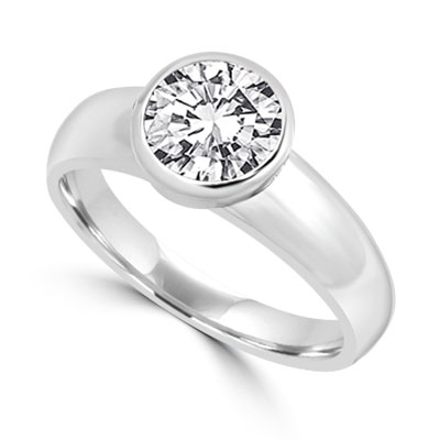 Diamond Essence 1.25 Cts.T.W. Round Brilliant Bezel Set Solitaire Ring in 14K White Gold.