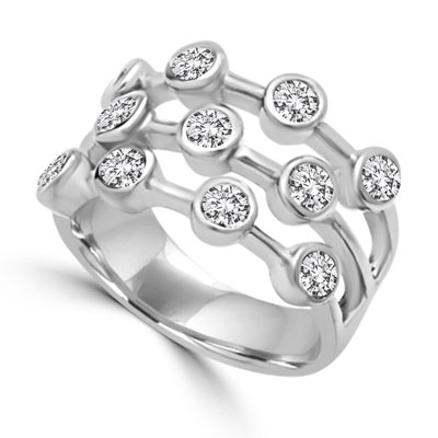 Diamond Essence Round Brilliant Ring with 0.20 Ct. Each Set In Bezel Set Designer Bars, 2.20 Cts.T.W. In 14K White Gold.
