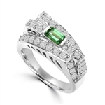 Diamond Essence Designer Ring In Unusual Artistic Design With 0.25 Ct. Emerald Baguettes And Round Melee, 1.75 Cts T.W. In 14K White Gold.