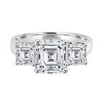 Three Stone Ring - 3.0 Carat Asscher Cut Diamond Essence Stone in the center and 0.5 carats Asscher  Cut Diamond Essence stones on each side.4.0 cts. t.w.
&#8203;