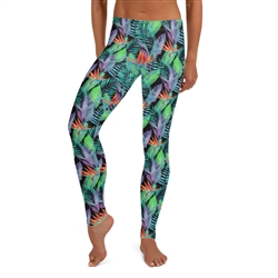 Bird of Paradise Hawaiian Floral and Tropical Fern Yoga Long Leggings - Plus Size Available