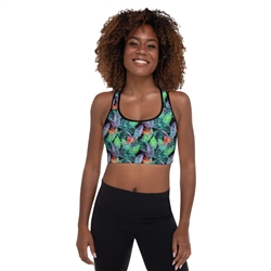 Bird of Paradise Hawaiian Floral and Tropical Fern Padded Sports Bra