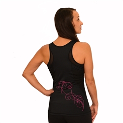 Black Mesh Hawaiian Pink Hibiscus tattoo tank with a  Built in Bra and Removable Cups