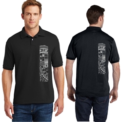 Men's Short Sleeve Heavy Weight Polo Sport Shirt with Samoan Tattoo Print - Mahina Collection - sizes up to 5XL