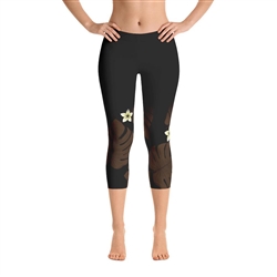 Monstera Leaf with Plumeria Print Capri Leggings