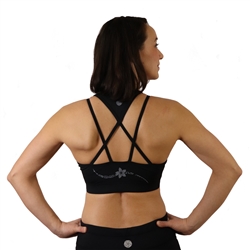 Plumeria Black Strappy Sports Bra with Removable Cups