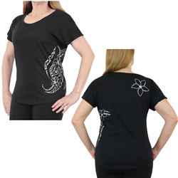 Women's Short Sleeve Relaxed Fit T-Shirt - Triple Plumeria Hawaiian Tattoo Design - sizes up to 3XL