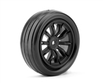 JETKO 1/10 DR Booster Front Drag Tires Mounted on Black Claw Wheels, Super Soft (2)