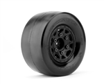 JETKO 1/10 DR Booster Rear Belted Drag Tires Mounted on Black Claw Wheels, 0" Offset, Ultra Soft (2)