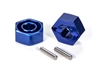 Traxxas Wheel Hubs 12mm Hex Blue Anodized Lightweight Aluminum / Axle pins