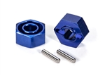 Traxxas Wheel Hubs 12mm Hex Blue Anodized Lightweight Aluminum / Axle pins