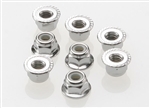 Traxxas Silver Wheel Nuts 4mm flanged nylon locking (8)