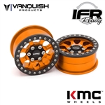 Vanquish Products 1.9 Aluminum KMC KM237 Riot Beadlock Wheels Orange Anodized (2)