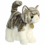 Realistic Standing Stuffed Gray Tabby Cat 10 Inch Miyoni Plush by Aurora