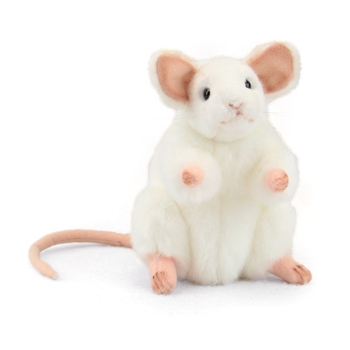 Handcrafted 6 Inch Standing Lifelike Stuffed White Mouse by Hansa