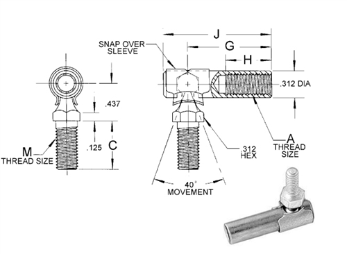 Ball Joint Assembly 1/4-28Unf Thread Size