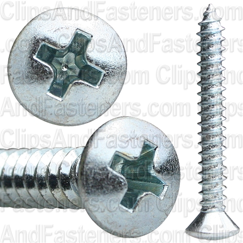 No 10 X 1 1/2 Phillips Oval Head Tap Screw Zinc