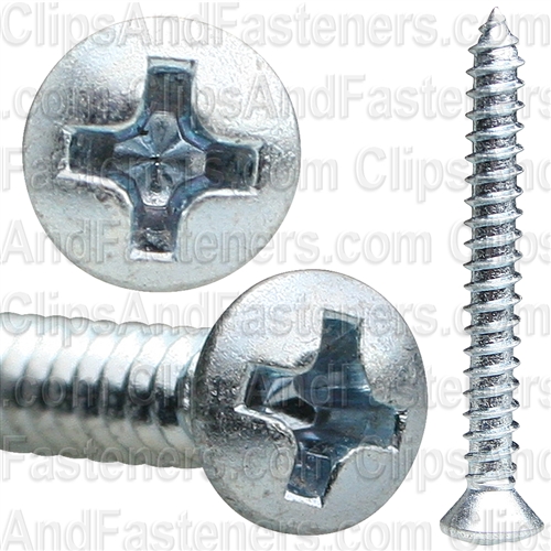 6 X 1 1/4 Phillips Oval Head Tap Screw Zinc