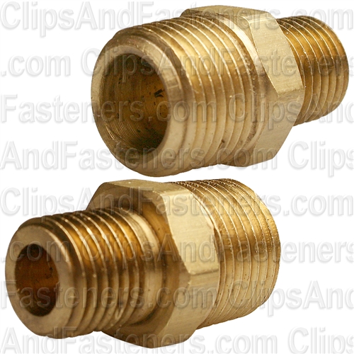 Brass Hex Nipple 3/8 Thread A 1/4 Thread B