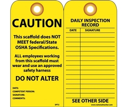 Caution Scaffold Tags, Grommets, SPT2